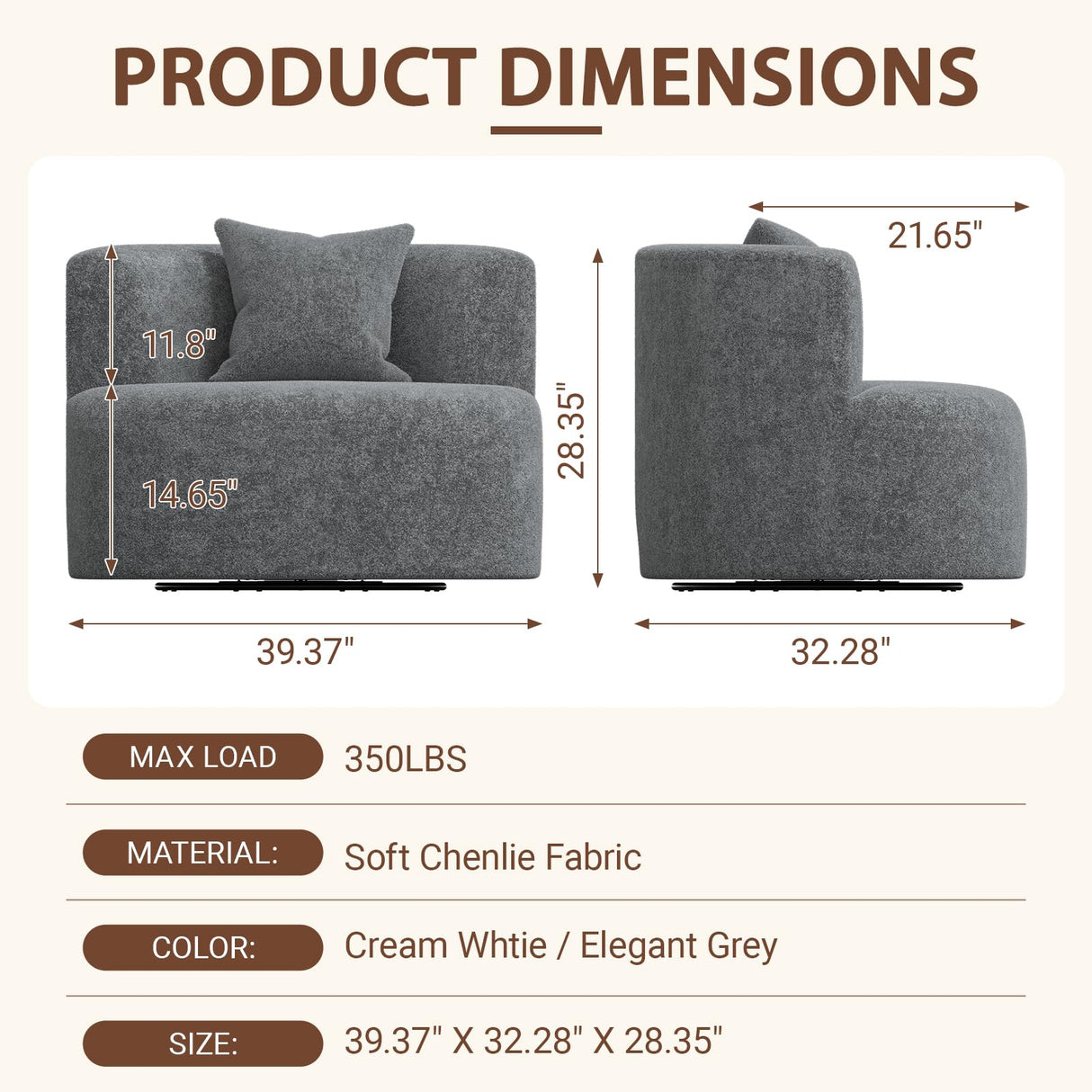 SGHATAJ Modern Swivel Accent Chair, 360-Degree Round Swivel Barrel Chair with Removable Pillow, Upholstered Boucle Accent Chairs for Living Room,Bedroom,Coffee Bar (Elegant Grey) SGHATAJ