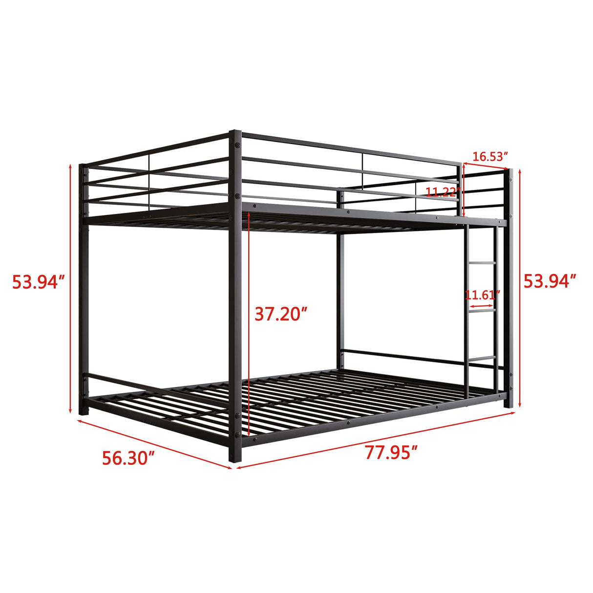 JURMERRY Metal Bunk Bed Full Over Full Beds with Sturdy Guard Rail & Ladder, Space-Saving Design No Box Spring Needed,Black JURMERRY