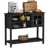 ChooChoo Farmhouse Coffee Bar Cabinet, Buffet Cabinet with Storage, Sideboard Buffet Cabinet with Glass Door, Console Table for Kitchen, Hallway, Entrance, Black ChooChoo