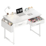 DLisiting White Small Desk with Fabric Drawers - 32 Inch Vanity Desk with Storage Drawer and Bag for Bedroom, Study Writing Table for Small Spaces, White DLisiting