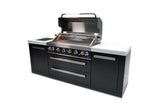 Mont Alpi MAi805-BSS 44-inch 6-Burner 115000 BTU Deluxe Black Stainless Steel Outdoor Kitchen Gas Island Grill w/Infrared Side Burner & Rotisserie Kit Granite Countertop + Storage & Weather Cover Mont Alpi