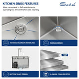 Sarlai Outdoor Sink, 15x17 Inch Undermount Kitchen Sink Workstation with Foldable Faucet Bar Prep Sink Single Bowl Kitchen Sinks 16 Gauge Stainless Steel Sink with Cover,BBQ Sink Outside Sarlai