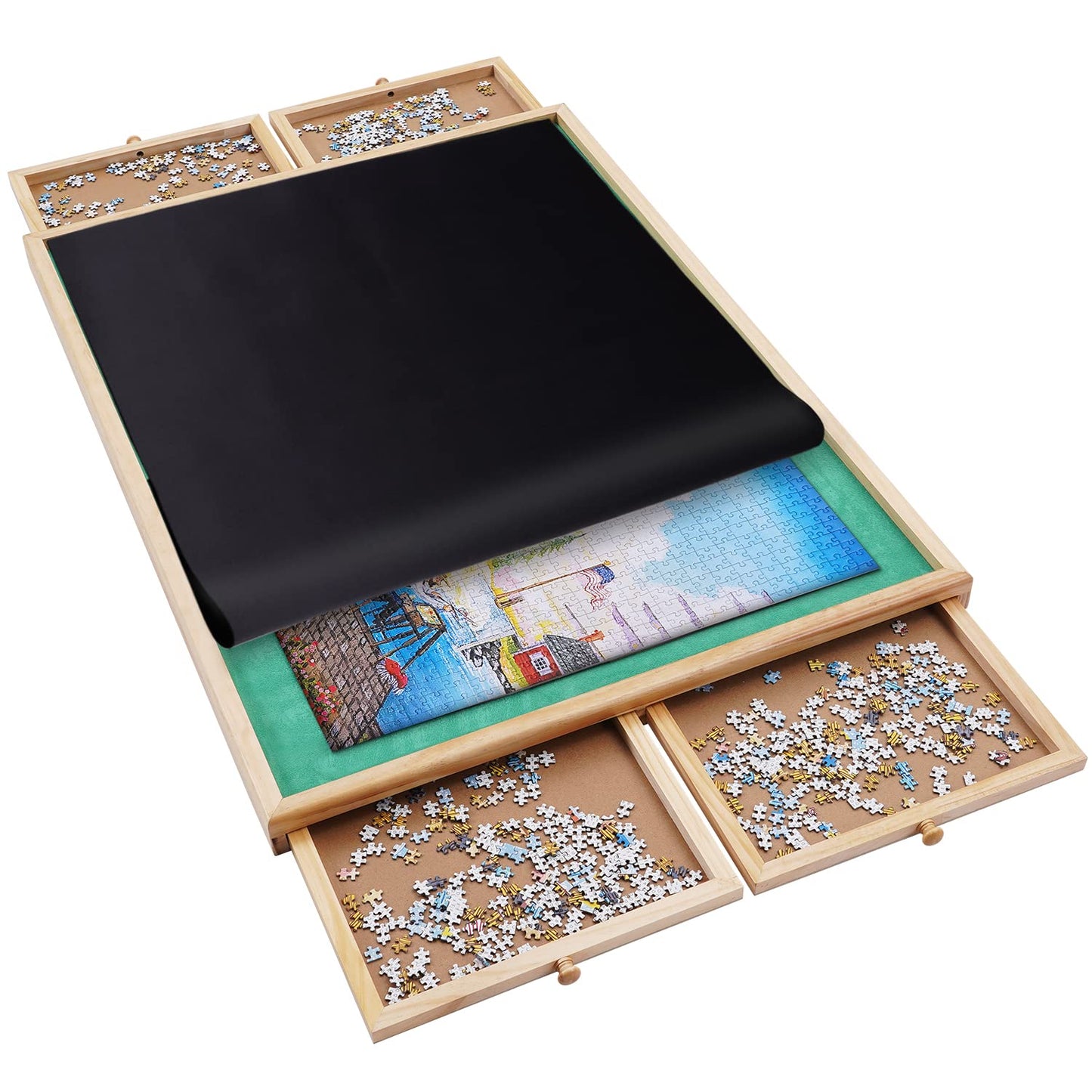 Redipo 1500 Pieces Wooden Jigsaw Puzzle Board with 4 Drawers for Storing Puzzles, 26” x 35” Large Portable Jigsaw Puzzle Table with Puzzle Cover, Non-Slip Plateau Work Surface for Adults and  - WoodArtSupply