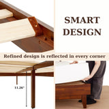 Bme Caden 15 Inch Adjustable Headboard Bed Frame - Mid Century Acacia Wood - No Box Spring Required - Dark Chocolate - Queen Size Bme