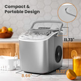 Portable Countertop Ice Maker Machine with Handle, 9 Bullet-Shaped Ice Cubes Ready in 6 Mins, 26Lbs/24H, Self-Cleaning Function with Ice Scoop and Basket for Home/Kitchen/Party (Grey) Crzoe