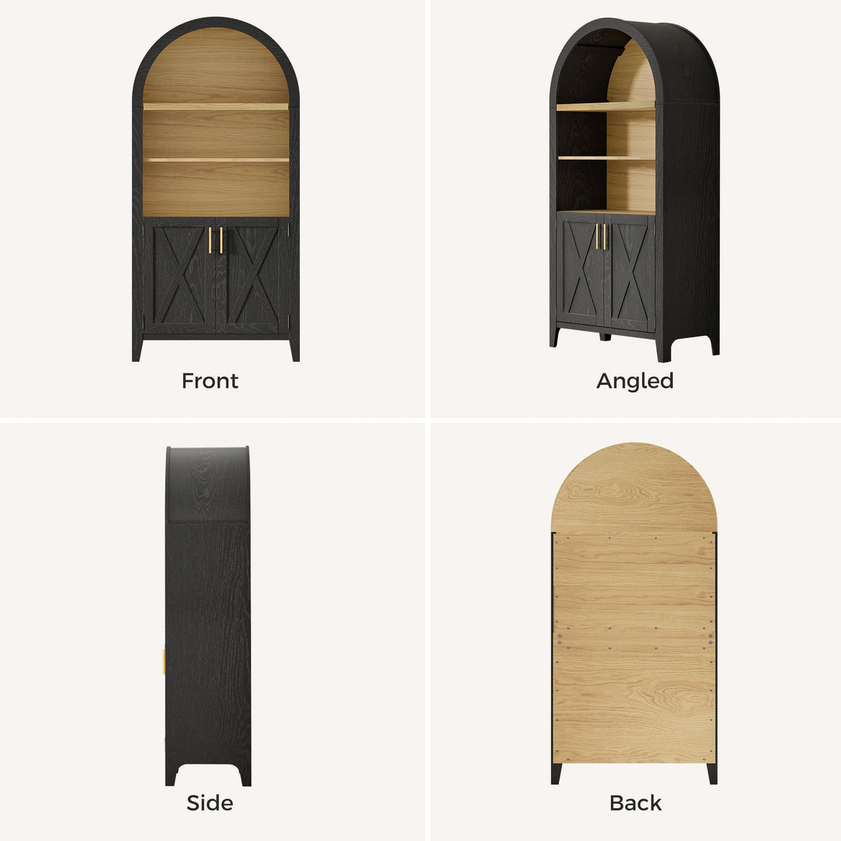 infurnic Arched Storage Cabinet with Beech Wood Door, 5-Tier Display Cabinet, Farmhouse Buffet Cabinet with Storage – Perfect for Dining Room, Living Room, Kitchen, or Home Office infurnic