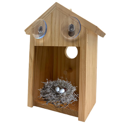 2-Pack Transparent Window Bird House with Suction Cups- Outdoor See-Through Wooden Design Birdhouse for Easy Bird Watching for Kids & Adults (Unfinished DIY)