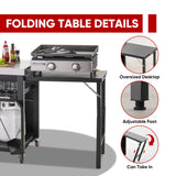 Grill Table,Outdoor Kitchen with Cabinet Outdoor Grill Table with 2 Foldable Side Tables Stainless Steel Top for Outdoor Kitchen Cabinets, Bar Cart, Movable Grill Cart with Pull-Out Plate, L74”x W24” Feasto