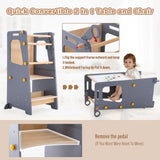 4 in 1 Toddler Kitchen Tower, Kids Kitchen Stool Helper, Standing Tower with Convertible Table and Chair, Toddler Step Stool with Adjustable-Height,Whiteboard and Safety Rail for Kitchen Aokkto