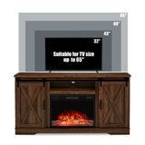 Fireplace TV Stand with Sliding Barn Door for TVs up to 65", Farmhouse 59" Fireplace Entertainment Center with Storage Cabinets/Adjustable Shelves, Dark Walnut AMERLIFE