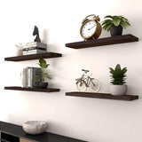 PHPH Wood Floating Shelves for Wall, Wooden Wall Shelves for Bedroom, Set of 6 Brown 17 Inch PHPH