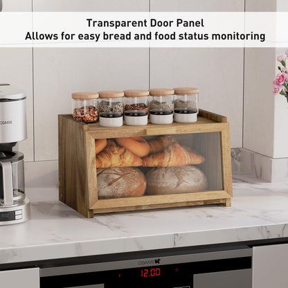 Acacia Wood Bread Box for Kitchen Countertop, Large Wooden Bread Storage Container, with Clear Window Back Air Vent and Anti-falling Design, Bread Boxes for Keeping Food Fresh in Home and Kit - WoodArtSupply