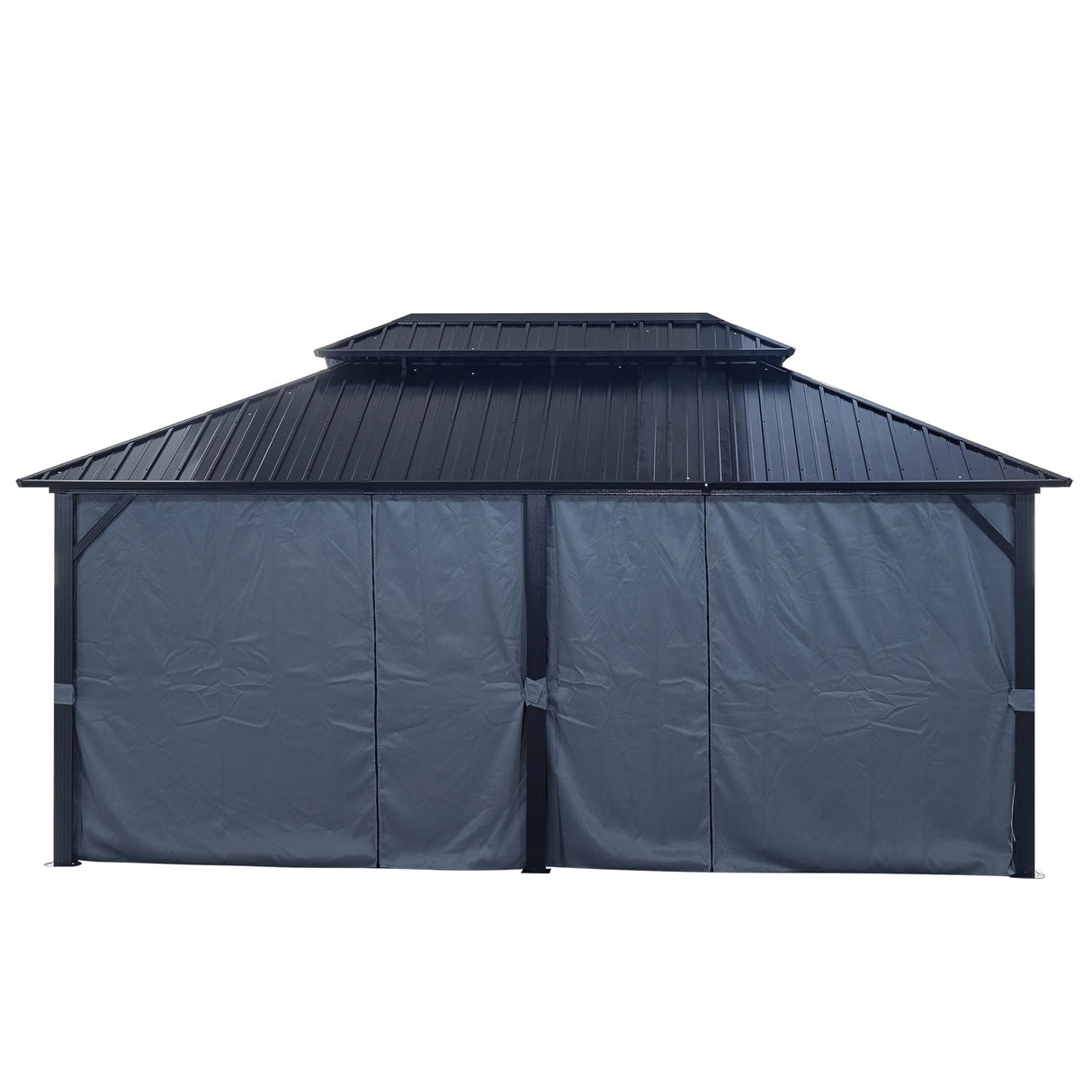 12x18ft Hardtop Gazebo with Nettings and Curtains,Heavy Duty Double Roof Galvanized Steel Outdoor Combined of Vertical Stripes Roof Garden Tent for Patio,Backyard,Deck,Lawns (Black) ccko