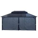 12x18ft Hardtop Gazebo with Nettings and Curtains,Heavy Duty Double Roof Galvanized Steel Outdoor Combined of Vertical Stripes Roof Garden Tent for Patio,Backyard,Deck,Lawns (Black) ccko
