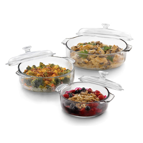 Libbey 56030 Baker's Basics 3-Piece Covered Casserole Dishes, Versatile Glass Baking Dishes for Oven, Clear Lead-Free Casserole Cookware Libbey