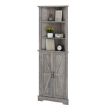 Smuxee Tall Corner Storage Cabinet, Farmhouse Corner Cabinet with Barn Door and Adjustable Shelf, Wash Grey Freestanding Cabinet Organizer for Bathroom, Kitchen, Living Room Smuxee