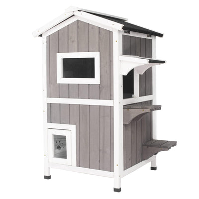 Ketive Cat House for Outdoor & Indoor Wooden Waterproof Cat Condo Cat Outdoor Enclosure with Escape Door,2 Story Kitty House