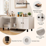 ONBRILL 59 Inches Cat Litter Box Enclosure for 2 Cats, Hidden Litter Boxes Furniture with Cat Scratch Pad, Large Indoor Pet House with Double Room, Wooden TV Stand Side Table, Off White ONBRILL