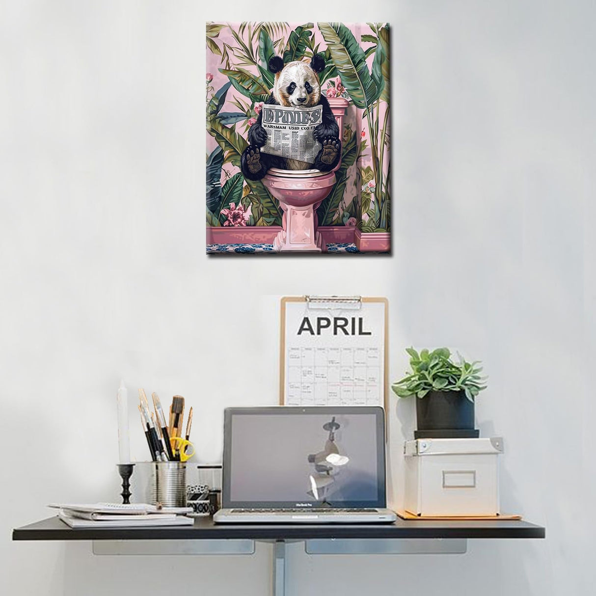 Funny Panda in Toilet Paint by Numbers for Adults Black and White Animal DIY Oil Painting Kits Tropical Plant Paint by Number Kits Canvas Farmhouse Arts Craft Modern Home Decor16x20In no Frame Tucocoo