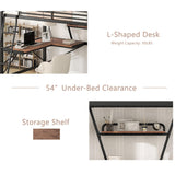 Full Size Loft Bed with Desk and Storage Shelf, Heavy Duty Loft Bed Full Size, Full Loft Bed with Guardrail, Full Loft Bed for Kids, Teens, Full Size Loft Bed Black Bellemave