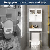 Bonnlo Over The Toilet Storage Cabinet with Adjustable Shelf White Bathroom Floor Organizer Space Saver with Double Doors, 67" Height Bonnlo