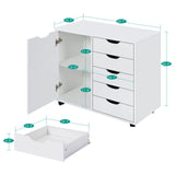 5-Drawer Dresser with 2-Shelf Cabinet, White, Smart Storage, Streamlined with Adjustable Dividers, Lockable Casters & Smooth Slides; Multi-Use Rolling Storage for Office, Craft Room, Bedroom Naomi Home