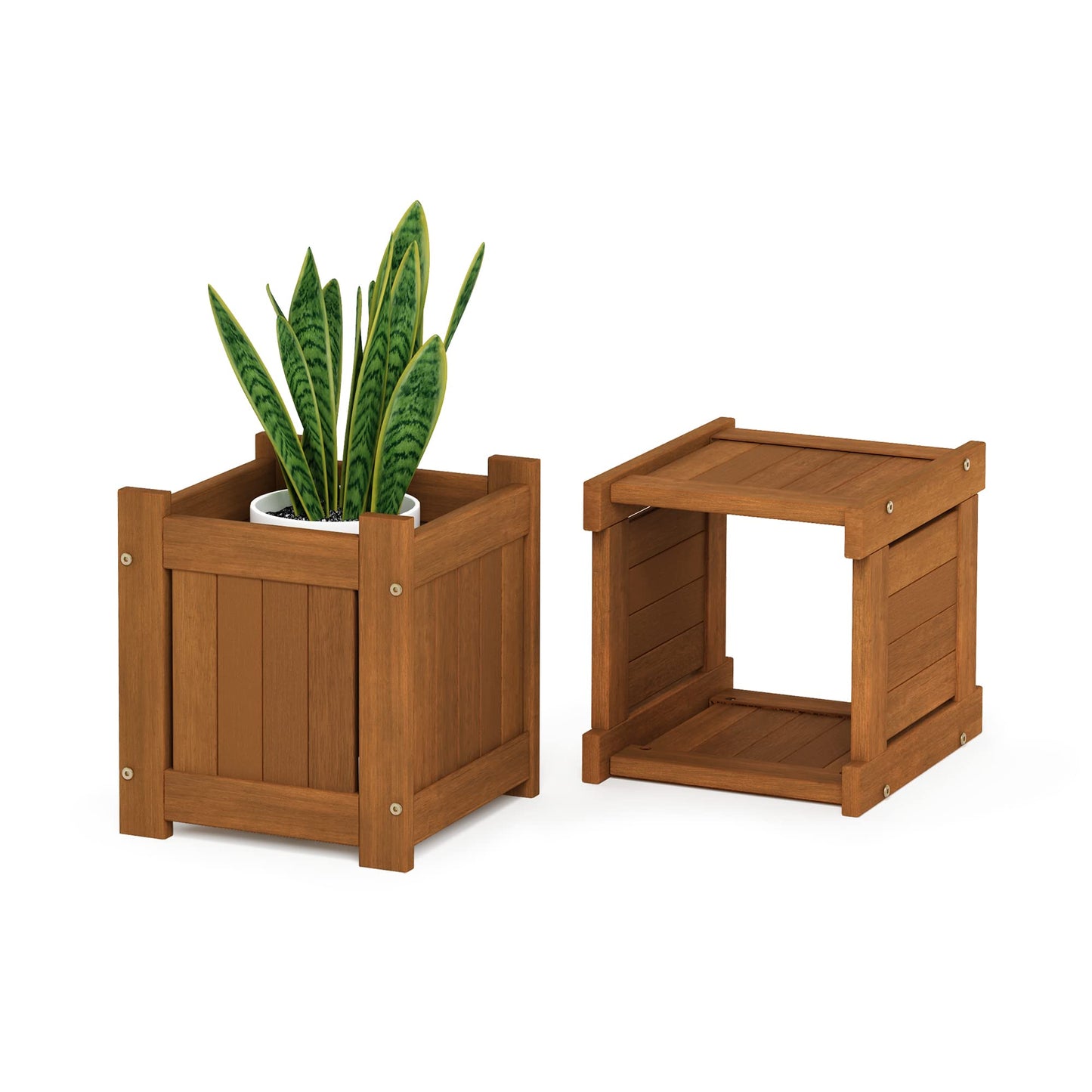 Furinno Tioman Hardwood Mini Outdoor Planter Box with Bench for Garden Plant - WoodArtSupply