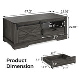 RoyalCraft Farmhouse Coffee Table with Storage and Sliding Barn Door, 48'' Rustic Living Room Table with Open Shelves, Rectangular Center Table for Living Meeting Room, Drak Grey RoyalCraft