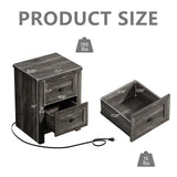 LUXOAK Nightstand Set of 2 with Charging Station, Farmhouse End Table with 2 Drawers Storage Cabinet, Rustic Wood Sofa Side Table for Bedroom, Living Room, Office, Grey LUXOAK