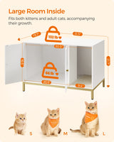 Feandrea Litter Box Enclosure, Modern Cat Litter Box Furniture Hidden, with Scratching Mat, Tall Legs, Cat House, Side End Table, 31.5 x 19.7 x 21.7 Inches, White and Gold UPCL007W01 Feandrea