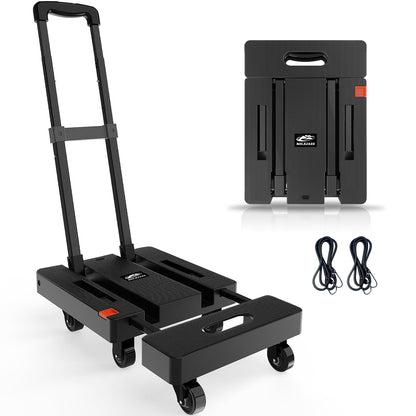 SOLEJAZZ Folding Hand Truck Portable Dolly for Moving, 500LB Luggage Cart Dolly with 6 Wheels & 2 Bungee Cords for Travel, Moving, Shopping Use, Black - WoodArtSupply