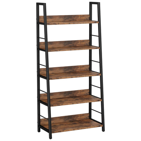 IRONCK Vintage Industrial 5-Tier Ladder Bookshelf with Metal Frame in Rustic Brown IRONCK