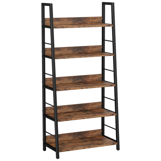 IRONCK Vintage Industrial 5-Tier Ladder Bookshelf with Metal Frame in Rustic Brown - WoodArtSupply