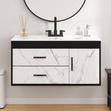 YITAHOME 36 Floating Vanity with Sink, Wall Mounted Bathroom Cabinet Vanity with Soft-Close System Cabinet, Marble Pattern, 2 Drawers & Pre-drilled Three Holes YITAHOME