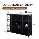 VAKATRELL 12 Cube Storage Organizer Bookshelf, Industrial Horizontal Bookcase, Accent Cubby Shelf, Corner Bookcase for Living Room, Home Office, 11.8" D x 47.6" W x 38.2" H, Black VAKATRELL
