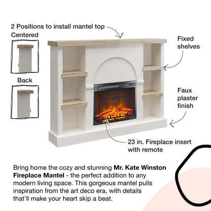 Mr.Kate Winston Fireplace Mantel with Built-in Bookshelves, Black Plaster