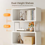 Casaottima 7 Tier Bookshelf, Tall Geometric Bookcase with Fabric Drawers, Modern Display Book Shelves Book Case for Living Room Bedroom, Wood Decorative Standing Shelving Unit for Home Office, White Casaottima