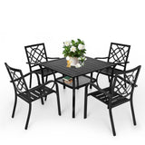 SUNCROWN 5-Piece Outdoor Wrought Iron Chairs and Table Patio Dining Furniture Set - 4 Stackable Metal Chairs, 1 Steel Slat Bistro Table for Garden Backyard Deck SUNCROWN