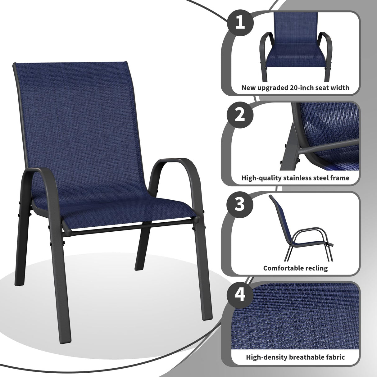 VONZOY Patio Dining Chairs Set of 4, Outdoor Stackable Dining Chairs High Back for All Weather, Patio Furniture for Backyard, Porch, Garden, Pool Deck (Blue) VONZOY