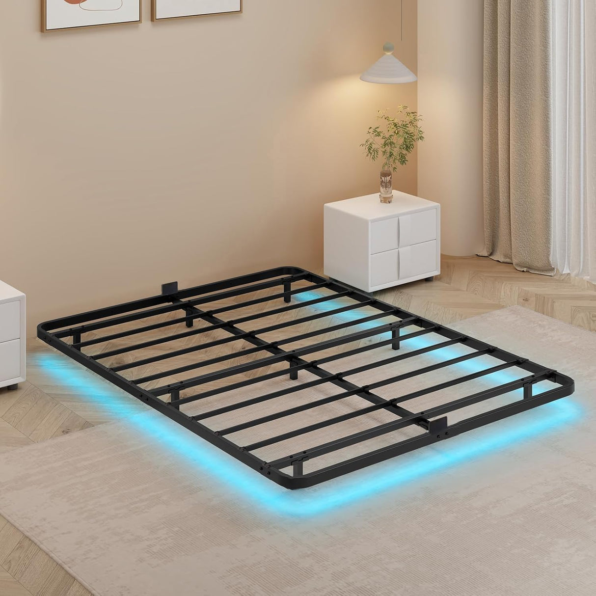 FSJianYi Floating Bed Frame Full Size - Metal Platform with LED Lights, No Box Spring Needed, Easy Assembly (Full) FSJianYi