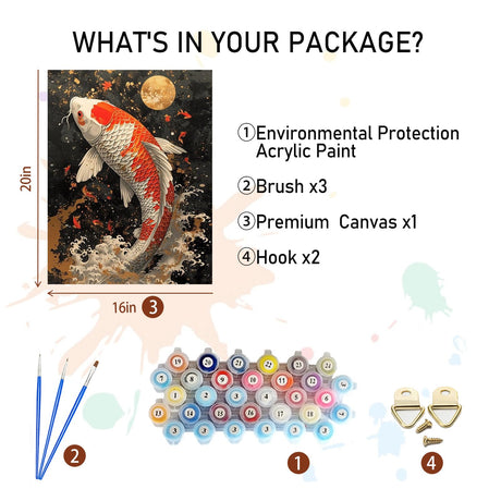 Amphol Paint by Numbers Kit for Adults, DIY Luckily Koi Fish Paint by Numbers Canvas with Brushes, Acrylic Paint, Watercolor Painting by Number Kit for Gift Home Decor - 16”x20” Amphol
