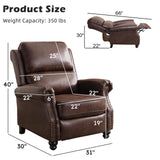 IOMOR Push Back Recliner Chair Faux Leather Lounge Armchair with Rivet Decoration Wingback Single Sofa Chair with Padded Seat Solid Wood Legs for Living Room, Comfy Upholstered, Red Brown IOMOR