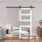 VEVOR 30x84 Inch Glass Barn Door with 5.5ft Sliding Door Hardware Kit Included, 5 Frosted Glass, Water-Proof & Scratch-Resistant Solid Wood, Pre Drilled Easy Assembly with Handle & Floor Guide, White VEVOR