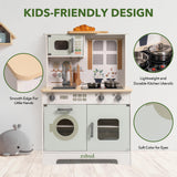 ROBUD Play Kitchen for Kids, Wooden Kids Kitchen Playset with Lights & Sounds, Pots, Cookware, Pretend Kitchen Gift for Boys Girls, Green Modern Look, Age 3+ ROBUD