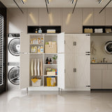 Unikito 71'' Farmhouse Wardrobe Closet with Hanging Rod, 4 Barn Door Clothing Storage Cabinet with Adjustable Shelves, Freestanding Wardrobe Cabinet for Bedroom Living Room Office, White，2 Pack Unikito