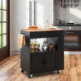 Giantex Kitchen Island on Wheels, Rolling Kitchen Trolley with 3 Spice Racks, Drawer, Open Shelf, 2-Door Cabinet, Kitchen Serving Cart with Towel Rack & 2 Lockable Casters (Black) Giantex