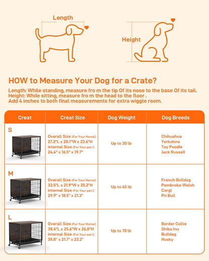 GAOMON 2024 New 32.5" Dog Crate Furniture, Heavy-Duty Wooden Dog Kennel with Removable Tray and Wheels, Double-Doors Dog Cage End Table, Indoor Dog House for Medium/Small Dogs, Rustic Brown - WoodArtSupply