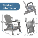 Plawdlik Folding Adirondack Chair, SGS Tested, Wooden Textured with Cup Holder, Heavy All-Weather HDPE Comfortable Set Poolside Backyard Lawn Grey set 2 Plawdlik