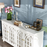 MOUMON Credenza Buffet Sideboard with 4 Acrylic Doors and Shelves, Buffet Table Sideboard Storage Cabinet with Wooden Legs, for Living Room White (63”W x 15.7”D x 31.5”H) MOUMON