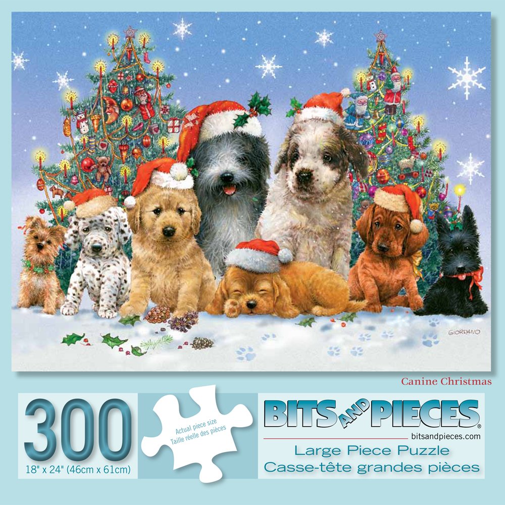 Bits and Pieces – Large 300 Piece Jigsaw Puzzle for Adults – Canine Christmas - Dogs, Puppies, Holiday Jigsaw Puzzle by Artist Giordano Studios, Completed Puzzle Size: 18" x 24" Bits and Pieces
